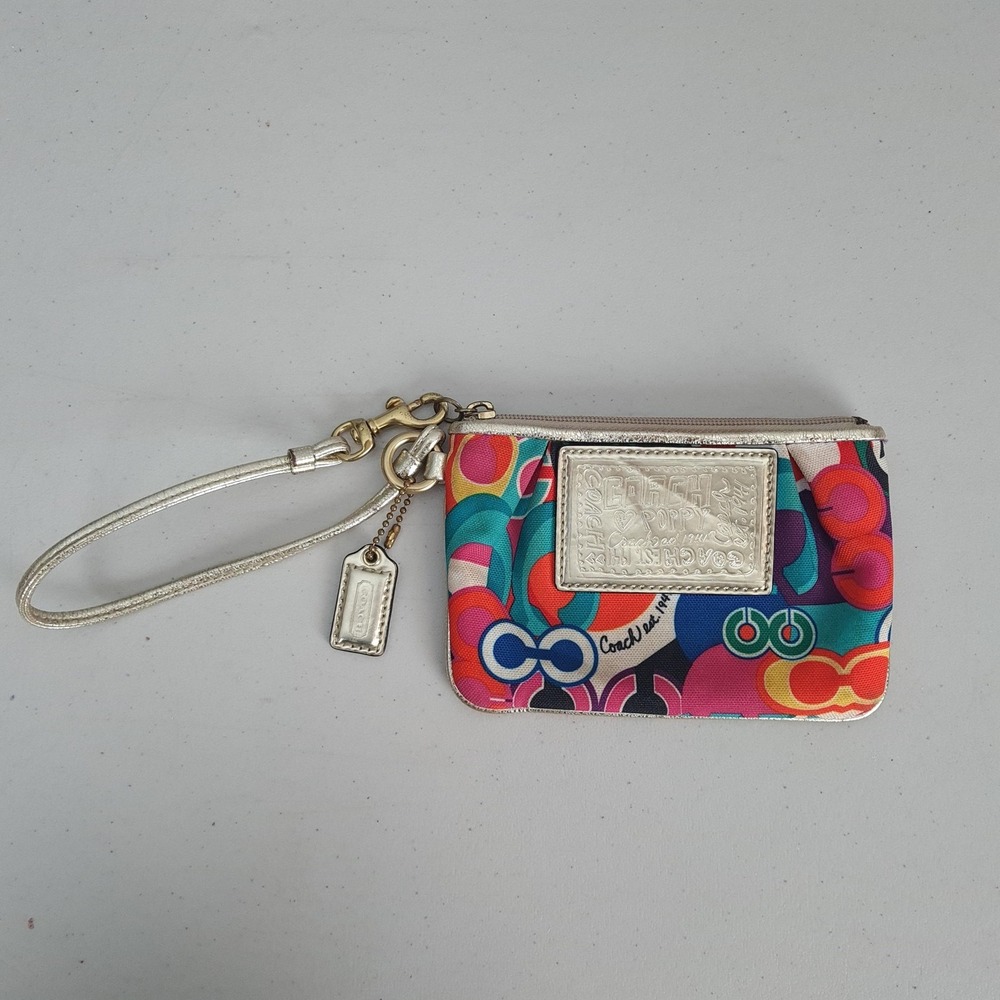 Coach Poppy Wristlet Pouch Wallet Womens One Size Colorful Canvas Logo Print Y2K